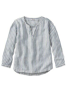 EUC LL Bean Premium Washable Linen Shirt, Splitneck, blue stripe 1X